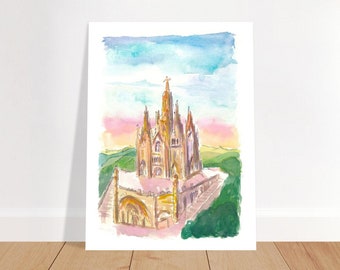 Tibidabo Barcelona Temple of the Sacred Heart of Jesus - Limited Edition Fine Art Print - Original Painting available