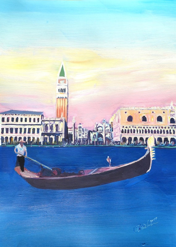 Venice Italy Gondola On Grand Canal With San Marco Fine Art Etsy