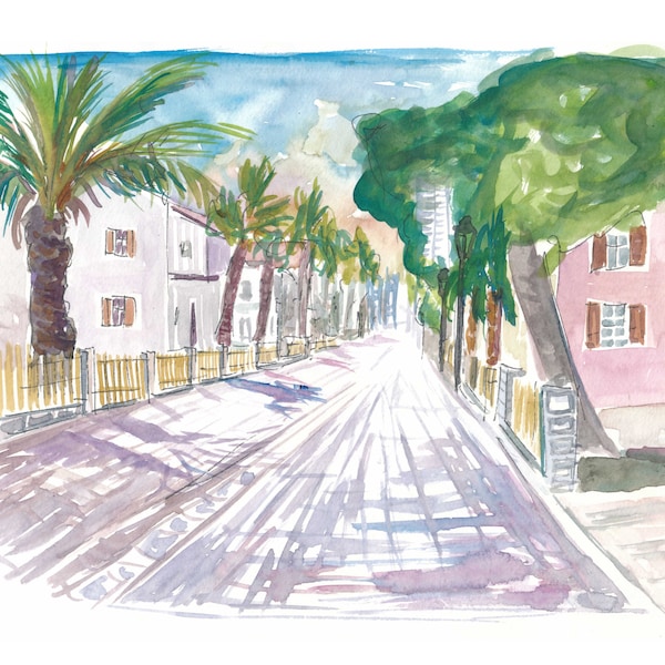 Sarona Tel Aviv Street Scene Afternoon - Limited Edition Fine Art Print - Original Painting available