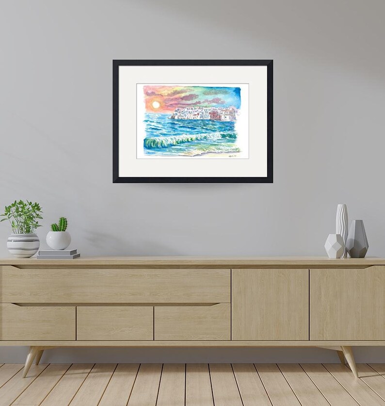Incredible Mykonos Sunset With Little Venice and Beach Waves - Etsy