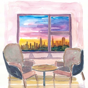 Cozy Panorama Window To Downtown San Francisco - Original Painting & Art Print