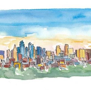 Kansas City Missouri Colorful Impressionistic USA Skyline Painting - Original Painting & Art Print