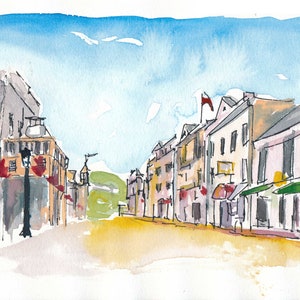 Mackinac Main Street en Michigan con Island Feeling - Impresión de bellas artes de edición limitada - Pintura original disponible