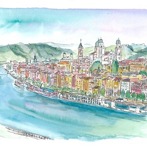 Passau Bavaria Pearl on Danube - Limited Edition Fine Art Print - Original Painting available
