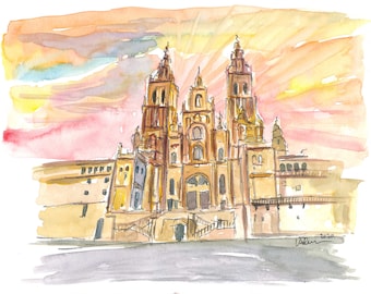 End of Saint Jacques Camino in Santiago de Compostela Spain - Limited Edition Fine Art Print - Original Painting available