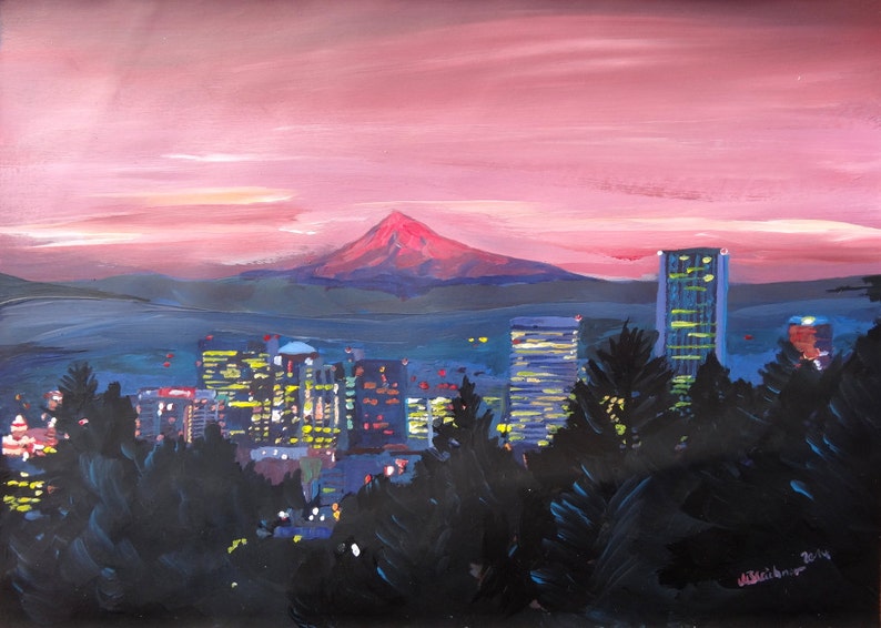 Mt Portland City Skyline Portland Art Print VERSION 3 Hood View Portland Oregon