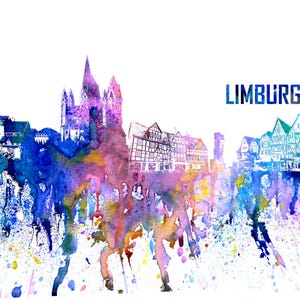 Limburg Hessen Deutschland Skyline Impressionistischer Platscher - Kunstdruck