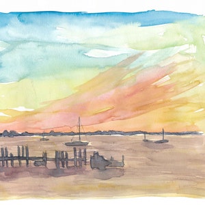 Florida Keys Romantic Sunset with Boats - Original Painting & Art Print