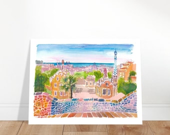 Barcelona Parc Güell and the amazing colorful view - Limited Edition Fine Art Print - Original Painting available