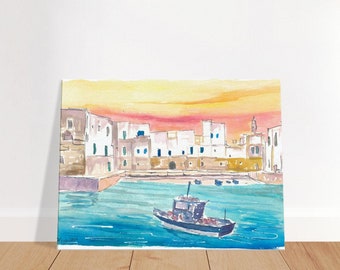 Monopoli Bari Medieval Town view of Old Port - Limited Edition Fine Art Print - Original Painting available