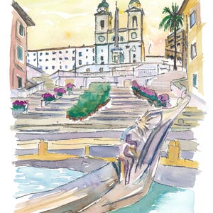 Rom Italien Italienische Treppe zur Spanischen Treppe Gemälde & Limitierter Kunstdruck