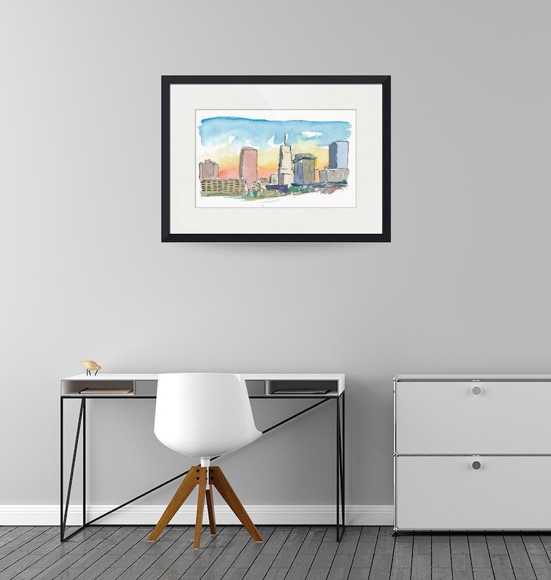 Akron Ohio USA Skyline Impressionistic View Original Painting /& Art Print