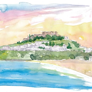 Lindos Rhodes Fortress at Sunset - Limited Edition Fine Art Print - Original Painting available