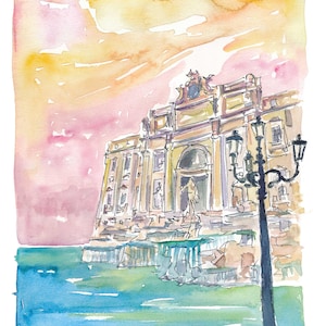 Rome Italy Trevi Fountain at Sunrise Painting & Limited Edition Fine Art Print