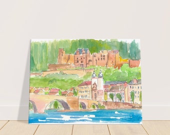 Heidelberg Germany View of Old Town and Castle -  Limited Edition Fine Art Print - Original Painting available