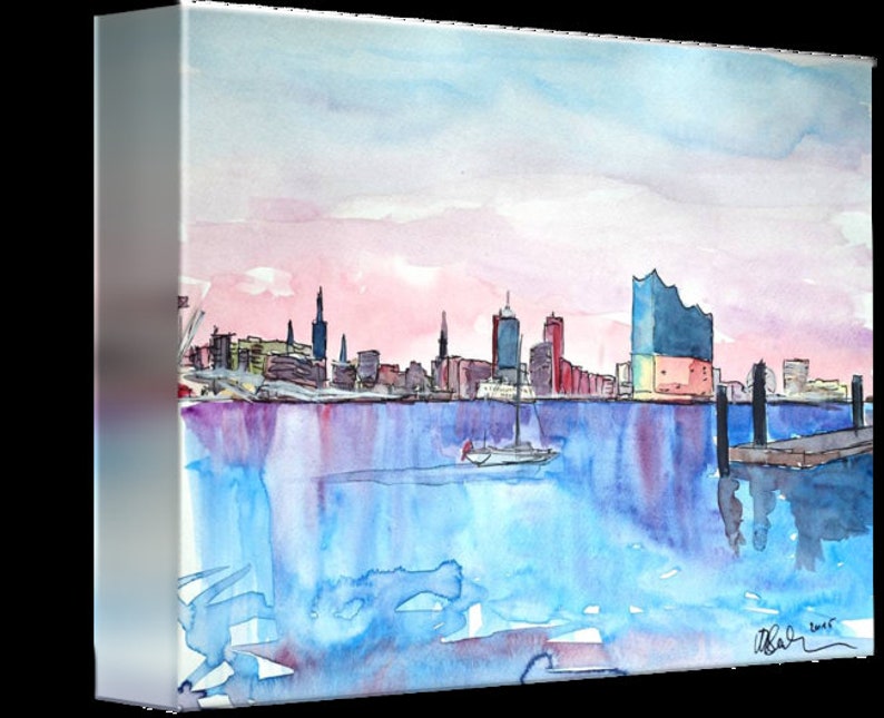 Hamburg Skyline with Elbe Philharmonic Hall at Dusk Painting & Fine Art Print image 10