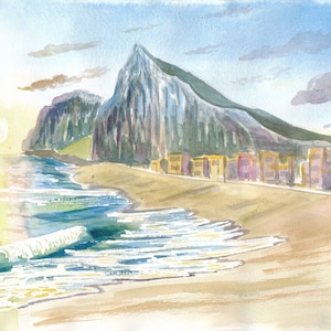 Gibraltar Beach with Rock and English Seascape Vibes - Limited Edition Fine Art Print - Original Painting available