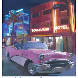 Miami Ocean Drive Cabrio Nacht Retro Poster - Fine Art Print