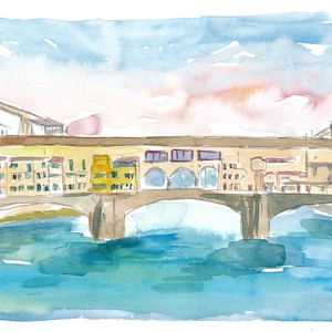Florence Tuscany Ponte Vecchio At Sunset - Limited Edition Fine Art Print - Original Painting available