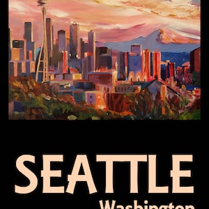 Retro Travel Poster Seattle Washington - Vintage Style Print