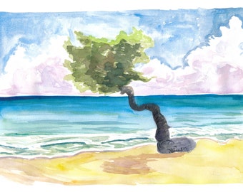 Tropical Eagle Beach in Aruba Dutch Caribbean - Limited Edition Fine Art Print - Original Painting available