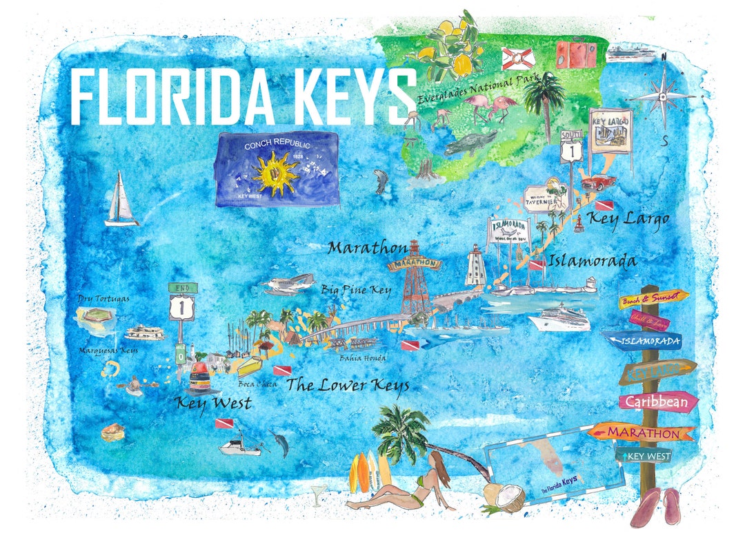 florida-keys-key-west-marathon-key-largo-illustrated-travel-poster-favorite-map-2nd-signpost-edition-etsy for Free Printable Map Of Florida Keys Florida Keys Key West Marathon Key Largo Illustrated Travel Poster Favorite Map 2nd Signpost Edition - Etsy for Free Printable Map Of Florida Keys