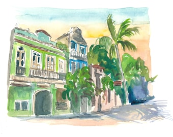 Escena callejera de Largo do Boticario en Río de Janeiro - Impresión artística de edición limitada - Pintura original disponible