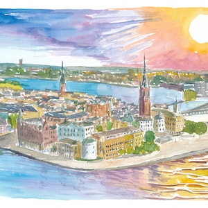 Stoccolma Svezia Tramonto spettacolare con Stamla Gan e Östermalm - Stampa artistica in edizione limitata