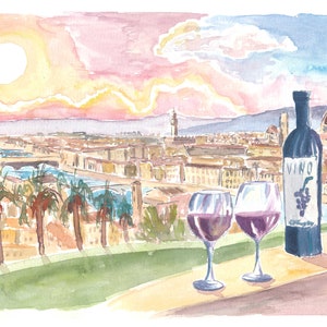Florence Italy Culture and Romance with Wine and a View - Limited Edition Fine Art Print - Original Painting available