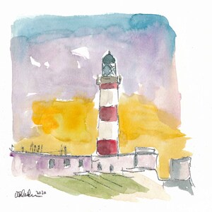 Faro de Eilean Glas al atardecer en Escocia - Impresión de bellas artes de edición limitada - Pintura original disponible