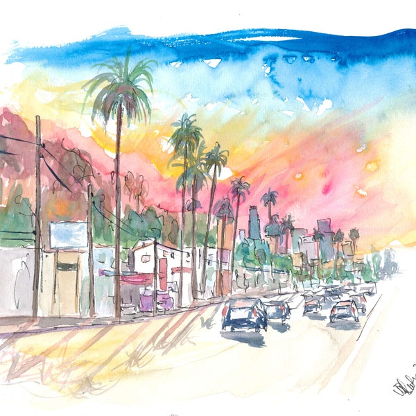 Sunset Blvd Los Angeles Rainbow Sunset - Limited Edition Fine Art Print - Original Painting available