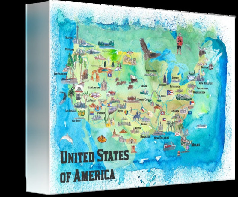 USA Continental States Illustrated Travel Poster Map - Etsy