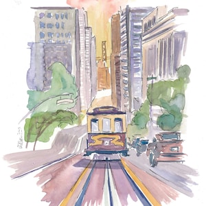 Teleférico de San Francisco hasta Golden Gate - Impresión y pintura de bellas artes