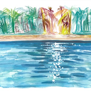 Shimmering Sun Reflections in Blue Cool Pool - Limited Edition Fine Art Print - Original Painting available