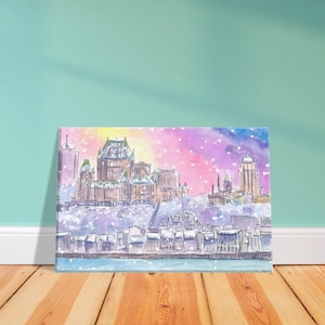 Quebec Canada Nightly Winter Scene with Castle and St Lawrence River  - Limited Edition Fine Art Print - Original Painting available