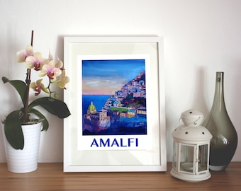 Amazing Amalfi Coast in Italy - Retro Poster Limited Edition Fine Art Print