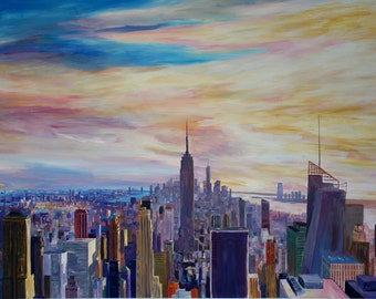 New York City Manhattan Panorama with Skyscrapers - Limited Edition Fine Art Print