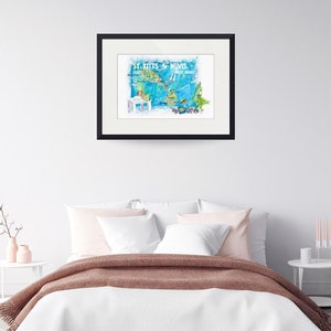 St Kitts Nevis Antilles Illustrated Caribbean Travel Map With - Etsy