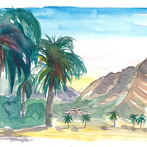 La Gomera Valle Gran Rey View with Palms - Limited Edition Fine Art Print - Original Painting available