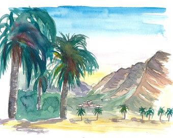 Vista de La Gomera Valle Gran Rey con palmeras - Impresión artística de edición limitada - Pintura original disponible