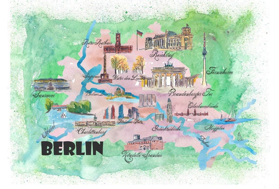 Berlin Favorite Map With Touristic Top Ten Highlights Fine | Etsy