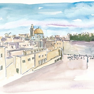 Mont du Temple de Jérusalem avec le mur des lamentations - tirage d'art en édition limitée - peinture originale disponible