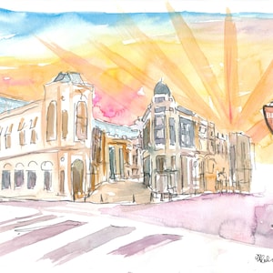 Escena de Rodeo Drive Beverly Hills Los Ángeles - Impresión de bellas artes de edición limitada - Pintura original disponible