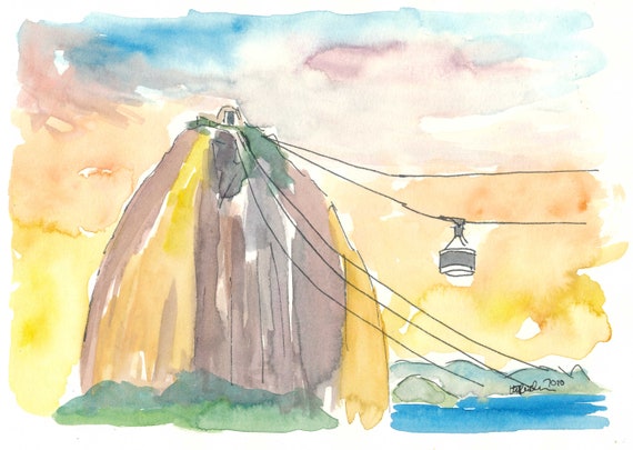 Rio de Janeiro - Sugarloaf Mountain Impression at Sunset - Limited Edition Fine Art Print - Original Painting available