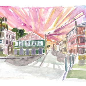 Christiansted St Croix Colonial Street Scene Ilhas Virgens dos EUA - Edição limitada Impressão de belas artes - Pintura original disponível