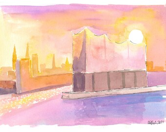 Puerto de Hamburgo Speicherstadt bajo una luz solar mística - Impresión artística de edición limitada - Pintura original disponible