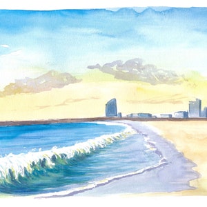 Beach Waves at City Beach of Barcelona - Limited Edition Fine Art Print - Original Painting available