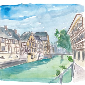 Strasburgo Petite France Water View and Old Houses - Stampa fine art in edizione limitata - Dipinto originale disponibile