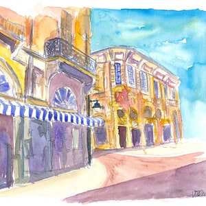 Limassol Cyprus Street Scene in Afternoon Sun - Limited Edition Fine Art Print - Original Painting available