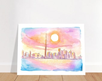 Toronto Tranquility: Skyline illuminato dal sole sul lago - Stampa d'arte in edizione limitata - Dipinto originale disponibile